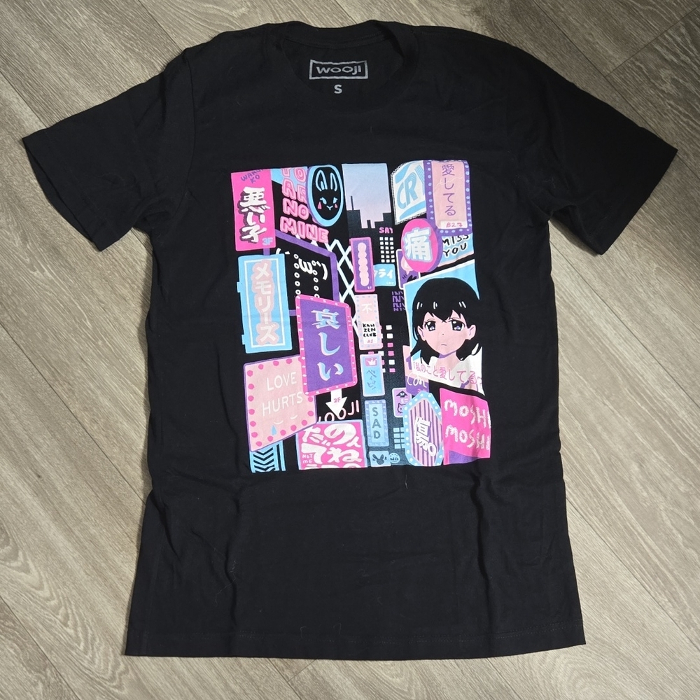 Wooji Anime Black Graphic Tee with Colorful Design